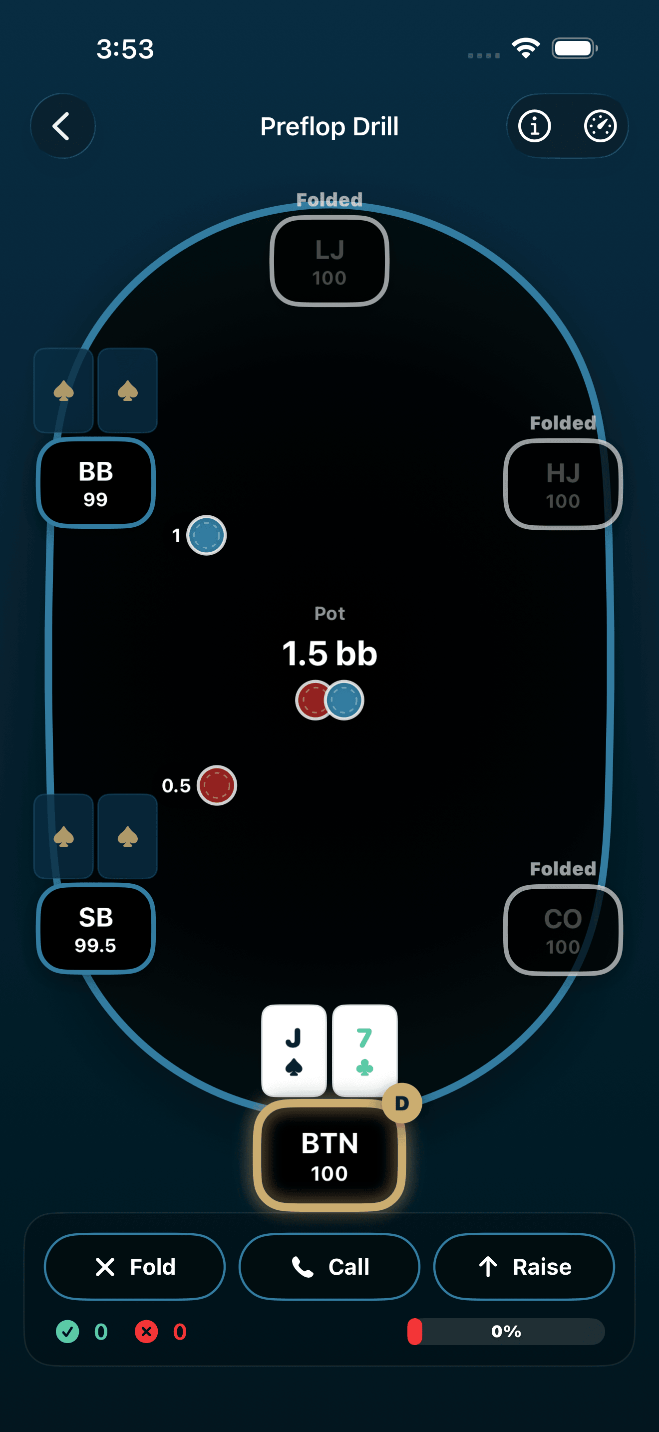 Poker Trainer Drills preflop drill screenshot